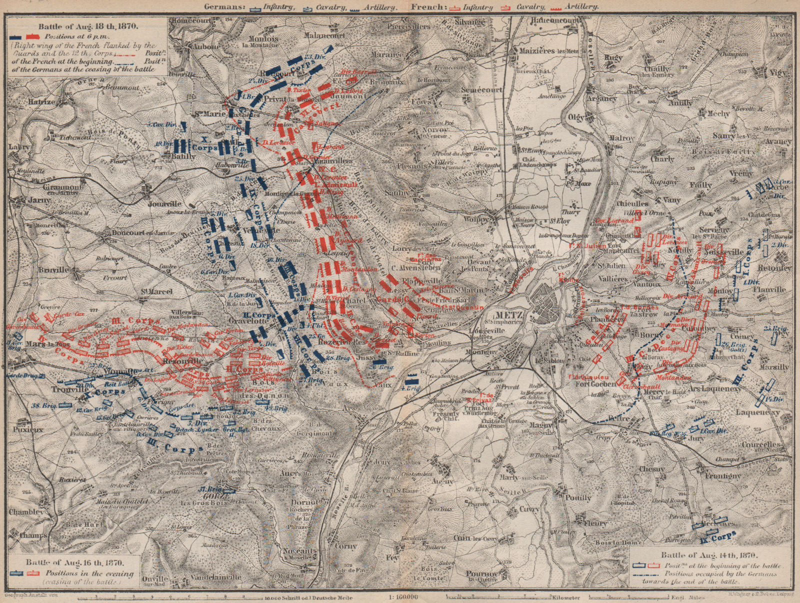 FRANCO-PRUSSIAN WAR. Battle of Mars-La-Tour Borny–Colombey 1870 Metz 1892 map